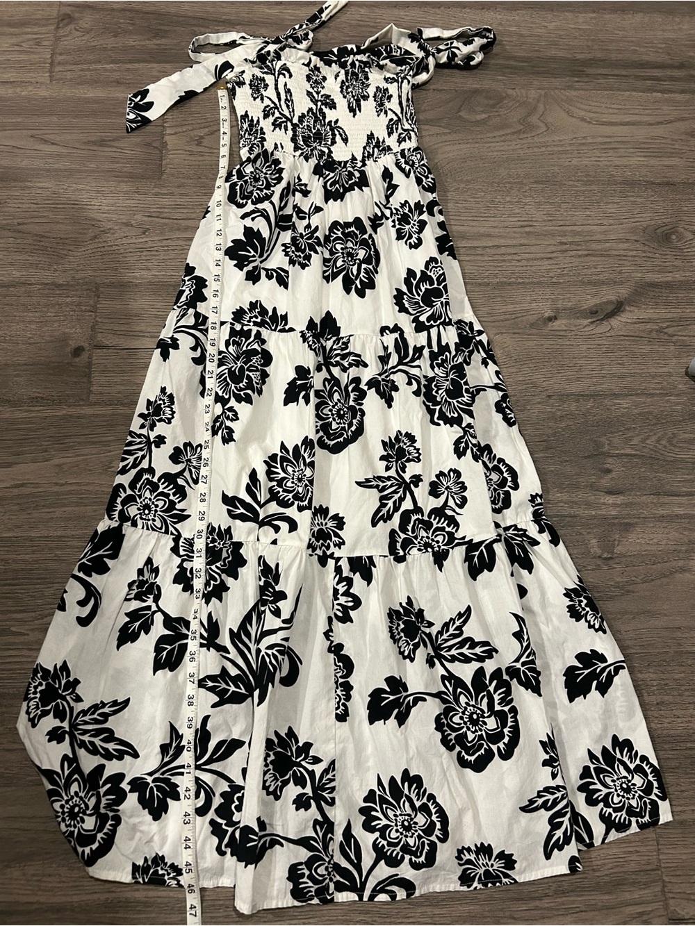 Flying Tomato Black and White Floral Tie-Shoulder Maxi Dress